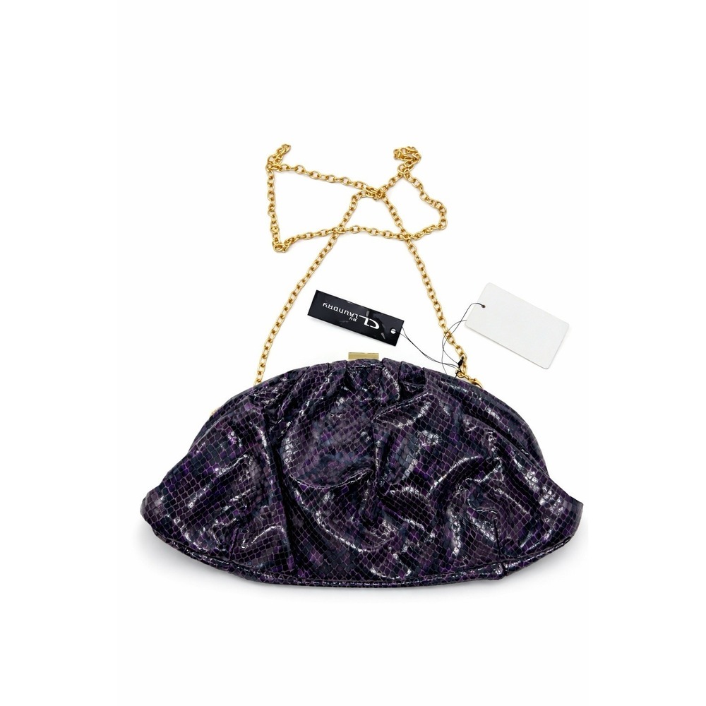 CL By Laundry Kisslock Purse Purple Clutch Chain Strap Crossbody Party Y2K Vegan